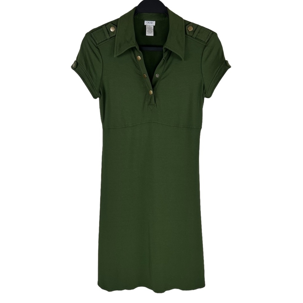 Vintage Cache Green Y2K Military Style Collared Short Sleeve Mini Dress Size M